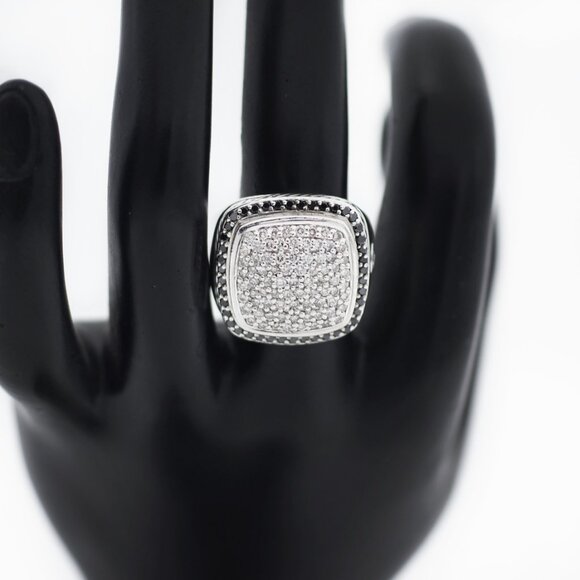 David Yurman Albion 925 Silver Black /White Diamond Ring - Picture 4 of 5